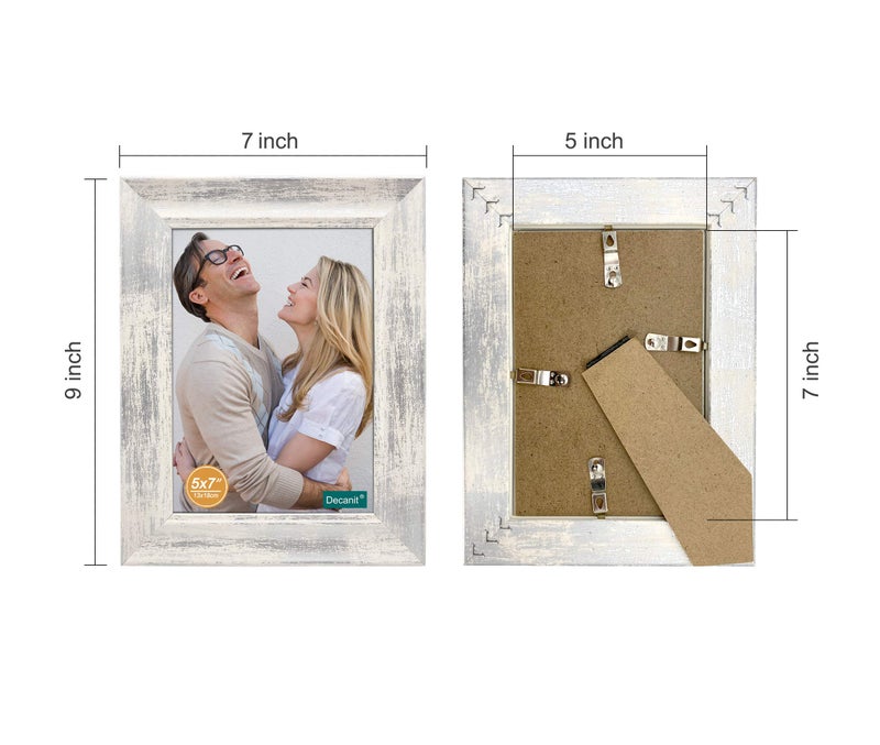 DECANIT 5x7 Picture Frames Rustic Distressed White Wood Pattern High Definition Glass for Table Top Display and Wall Mounting Photo Frameï¼ŒPack of 4 - Image 2